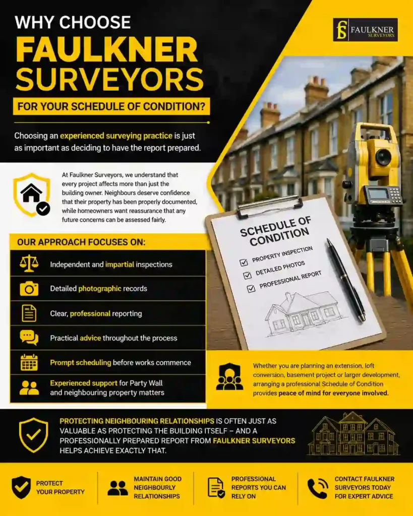 Schedule of Condition: What It Is and Why It Protects Both Neighbours 3 Why Choose Faulkner Surveyors for Your Schedule of Condition Aldershot?